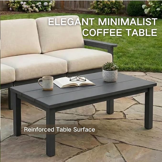 Kingdura HDPE Patio Furniture Set, 9 Piece Outdoor Sectional Sofa with Coffee Table & Side Table, All Weather Outdoor Couch Conversation Set with Washable Cushions for Backyard Poolside Balcony
