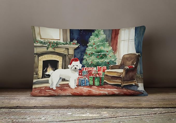 Caroline's Treasures DAC2702PW1216 Maltese Cozy Christmas Throw Pillow Machine Washable, Indoor Outdoor Decorative Pillow for Couch, Bed or Patio, 12HX16W