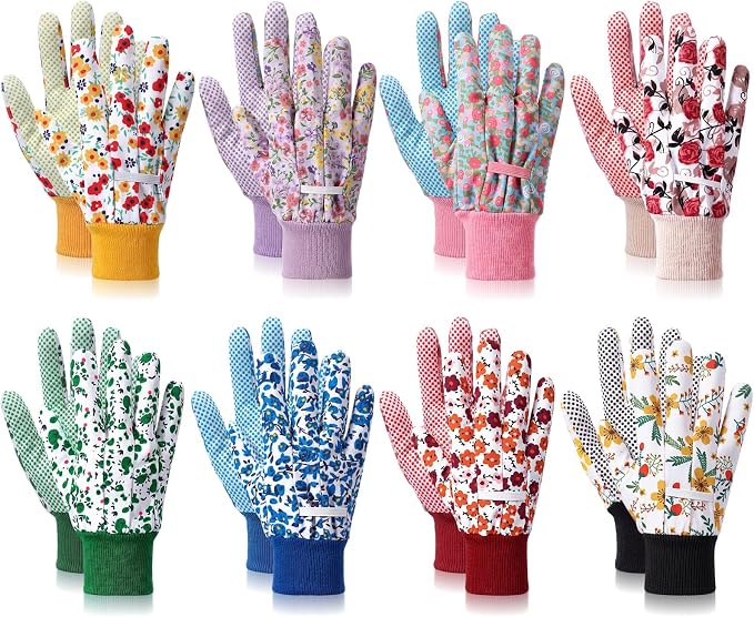 Queekay 8 Pairs Garden Gloves for Women Floral Gardening Gloves Breathable Cotton with Grip