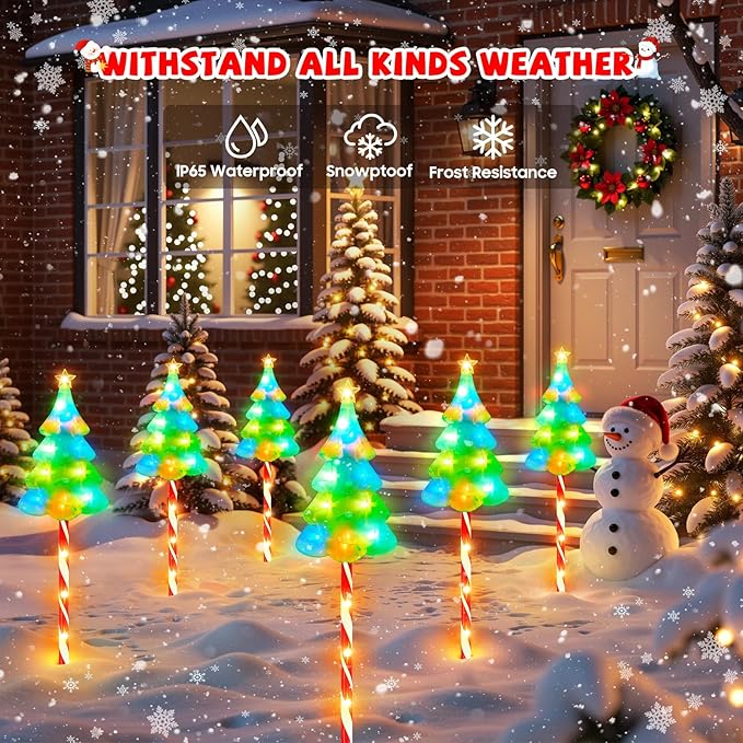 ELECLINK 25" Larger Outdoor Christmas Decorations, 6 Pack Colorful Solar Candy Cane Christmas Tree Lights with 10 Lighting Modes and Bright 102 LED, Waterproof Solar Christmas Tree for Pathway Yard