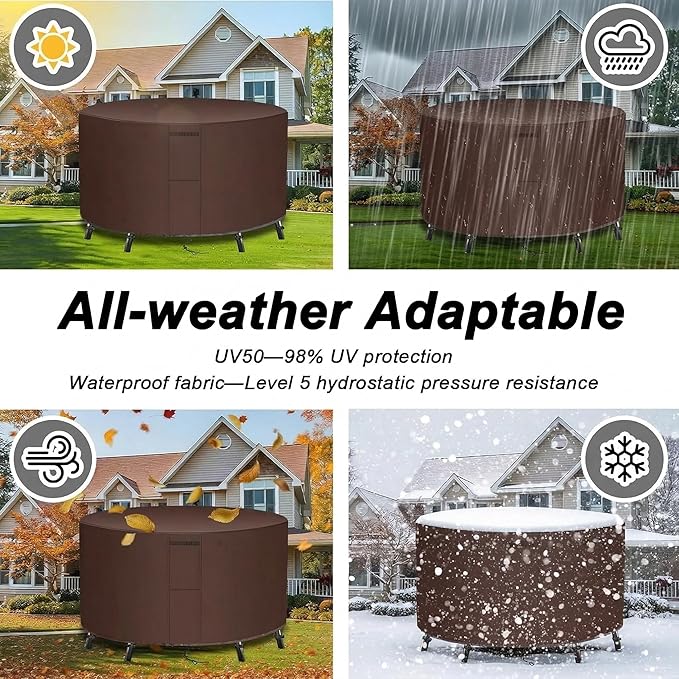 UPGRADE Outdoor Furniture Covers, Custom Size 48"(D) x 12"(H) Round Patio Table and Chair Waterproof Covers, Heavy Duty 420D,Coffee