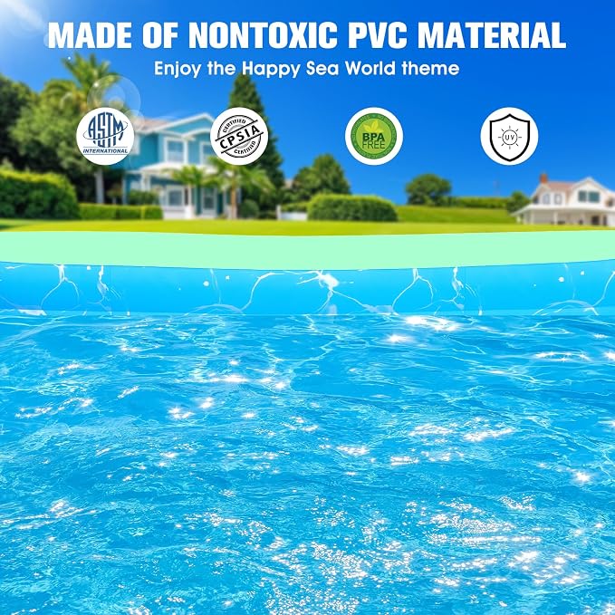 Inflatable Pool with Seat and Pool Lights, Durable Thickened Large Size Inflatable Pools for Adults Blow Up Pools,110" x 63" x 20"Swimming Inflatable PooI for Backyard,Outdoor (Cyan)