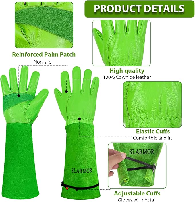 Gardening Gloves for Women Men, Long Thorn Proof Rose Pruning Glove | Womens Long Leather Garden Glove, Heavy Duty Gauntlet, Work Glove for Weeding, Yard Planting, Best Garden Gifts for Gardener