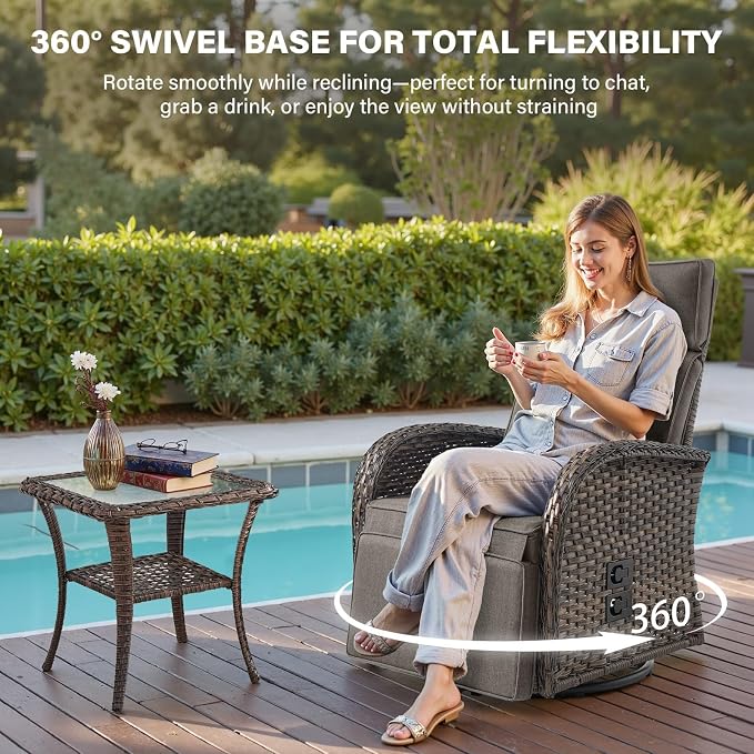 Belord Dual-Adjust Outdoor Swivel Recliner Chair – Wicker Reclining Patio Chair with Adjustable Backrest and Footrest, All-Weather Wicker Chaise Lounge Chair Outdoor for Pool Deck 2.0