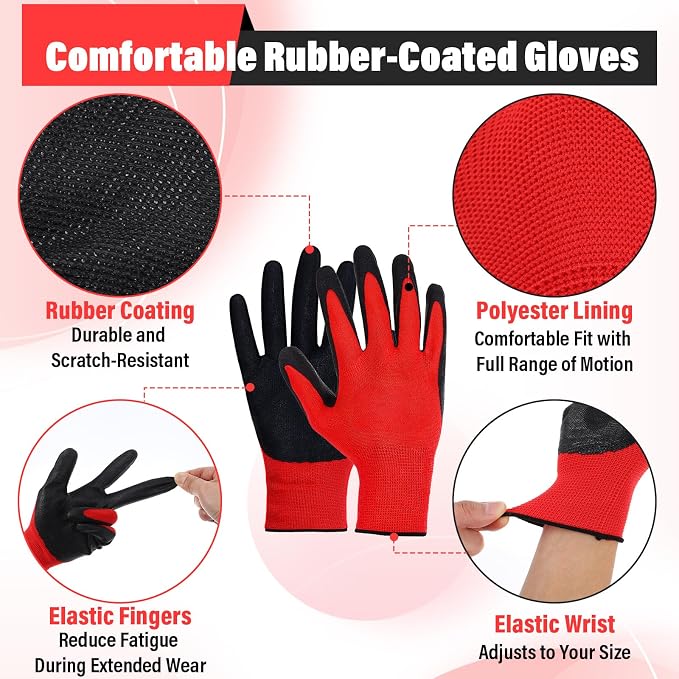 36 Pairs Garden Gloves Bulk for Men Women, Rubber Coated Safety Work Gloves, Nitrile Wear-resistant Landscaping Glove for Gardening, Construction Work