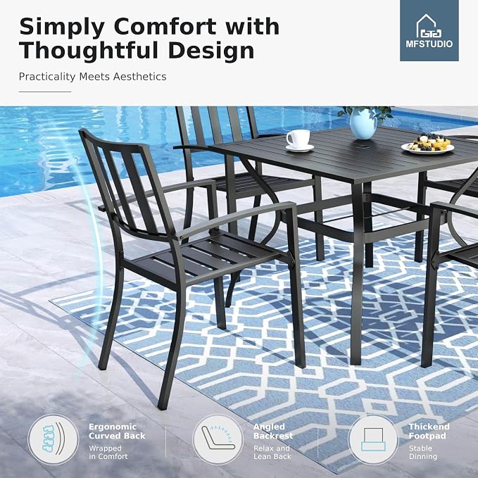 MFSTUDIO Outdoor Dining Set for 8, Patio Table and Chairs Set with Umbrella Hole, 9 Piece Metal Patio Dining Sets, Outdoor Patio Furniture Set for Deck Backyard Poolside Garden