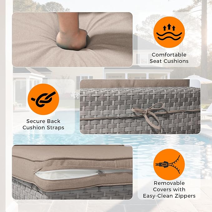 14-Seat Modern Patio Furniture Set with Swivel Rocking Chairs, Thick 4″ Cushions, Dual-Strand Wicker Rattan, Rust-Resistant Steel Frame – Outdoor Conversation & Modular Sectional,Beige