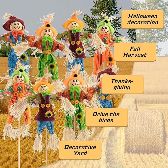 24 PCS Halloween Scarecrow Decorations, Scarecrows Fall Decor | Outdoor, Fall Harvest, Standing Scarecrow, for Garden, Home, School, Yard, Porch, Thanksgiving Decor ﻿