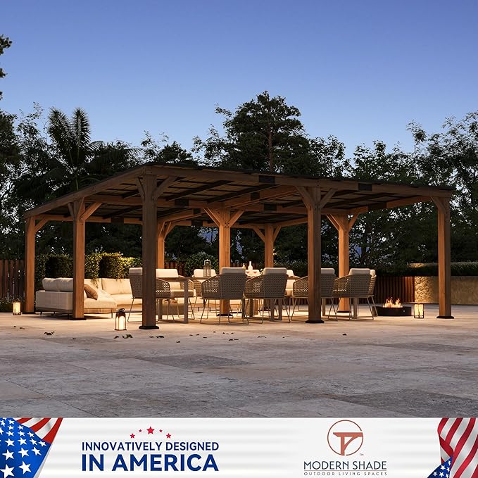 Modern Shade Supreme Cedar Wood Gazebo 20' x 20' with Hardtop Slope Roof, Wood Outdoor Carport Garage with Durable and Rot-Resistant, Supports Snow Loads and High Wind Speeds, Ideal for Backyard