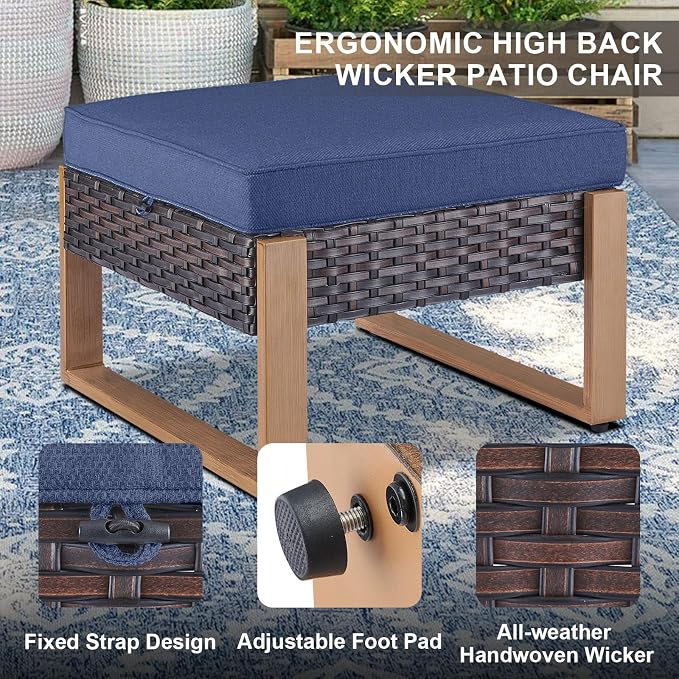 6 Piece Outdoor Patio Furniture Set with Propane Fire Pit Table, Wicker Patio Conversation Set with 2 Swivel Rocker Chairs Rattan Sofa and Removable 4" Thick Cushions for Deck Backyard