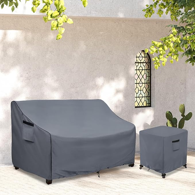 Outdoor 2-Seater Loveseat Cover,600D Heavy Duty 100% Waterproof Patio Sofa Cover,Furniture Covers for Sofa and Loveseat,76W x 32.5D x 33H Inches,Grey.