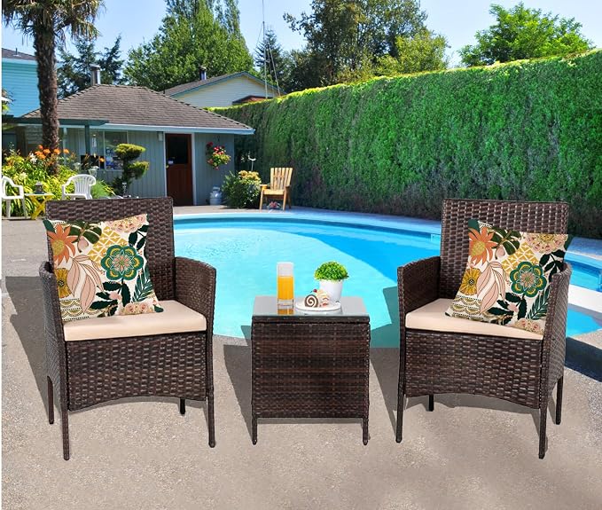 Boho Flowers Outdoor Pillow Covers Waterproof 18x18 Decorative Tropical Floral Patio Pillow for Porch Furniture