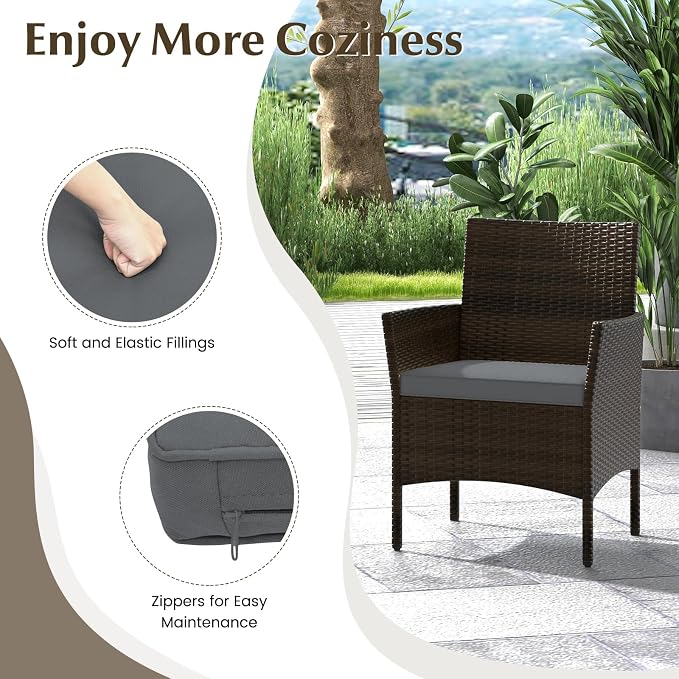 Tangkula 4 Piece Patio Rattan Conversation Set, Outdoor Wicker Furniture Set with Chair, Loveseat & Tempered Glass Table, Cozy Seat Cushions, Outside Sectional Sofa Set for Backyard, Porch (1,Grey)