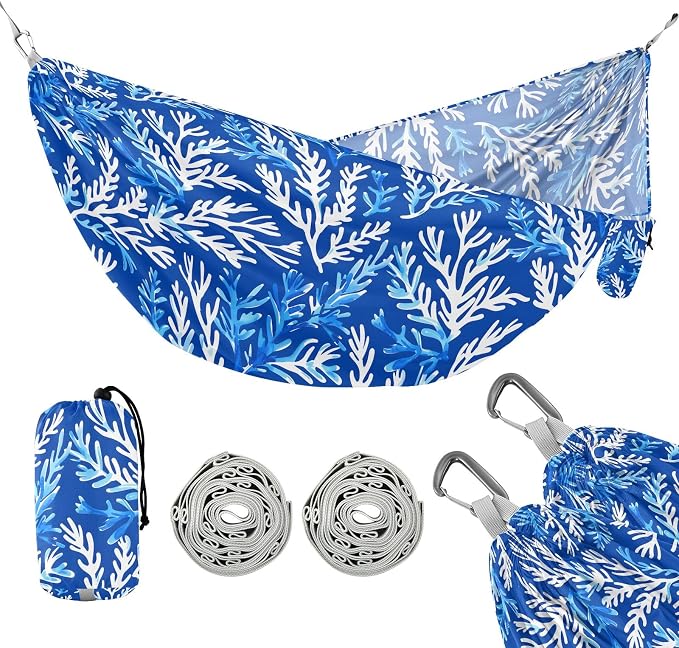 Camping Hammock Outdoor Hammocks for Outside Seaweed Kelp Blue Beach Trees Portable Lightweight with Pockets Tree Straps Indoor