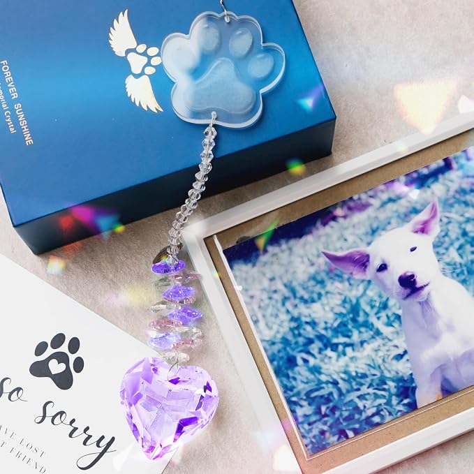 Pet Memorial Suncatcher, Dog Memorial Gifts, Pet Loss, Pet Sympathy, Thoughtful Dogs and Cats Remembrance, Bereavement Gifts - Purple