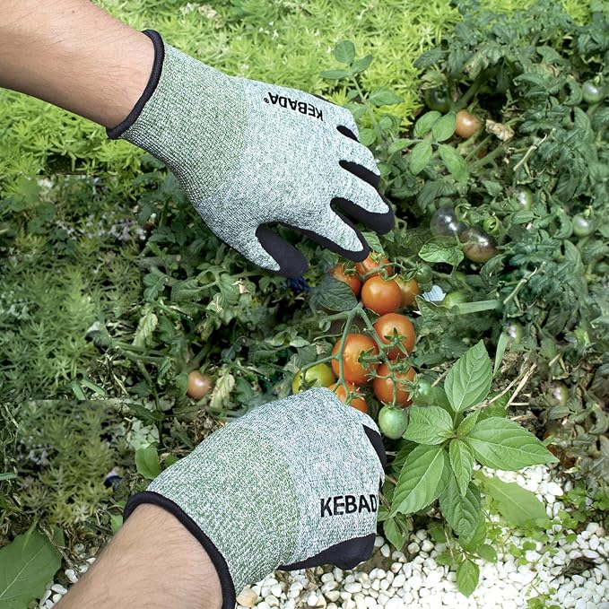 Kebada Gardening Gloves for Men, Foam Latex Coated, Green & Gray, 2 Pairs | Large, breathable garden gloves, stretchable fit, made from recycled PET bottles. Ideal for gardening and general-duty work
