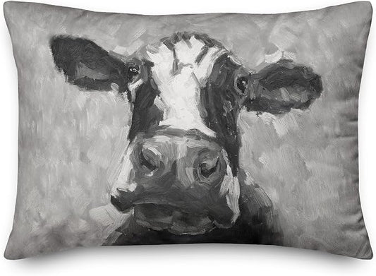 Gray Painted Cow Indoor/Outdoor Pillow | Decorative Pillows for Living Room Couch Bed Sofa Patio, Fluffy Soft Cushion | Water Resistant Multi, 14x20
