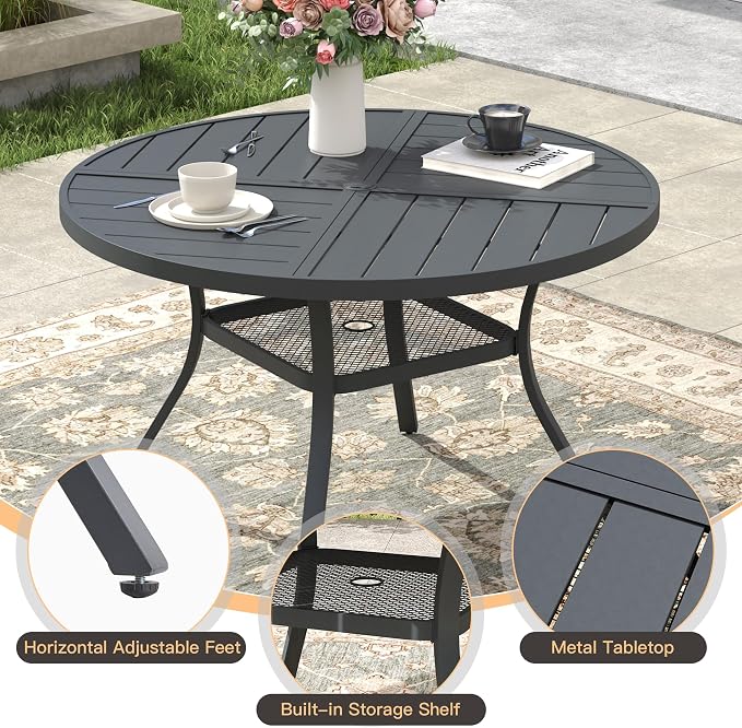 5 Pieces Outdoor Dining Set, 40.7" Spliced Patio Table with Umbrella Hole & Stackable Outdoor Dining Chairs, Patio Furniture Set for Deck Garden Porch, Grey Chairs & Dark Grey Table