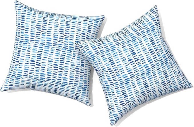 Outdoor Pillows for Patio Furniture 16x16 inch, Square Outdoor Throw Pillows with Inserts, Decorative Patio Pillows for Garden Couch Home Sofa Office Chair, Pack of 2, Pebble Blue