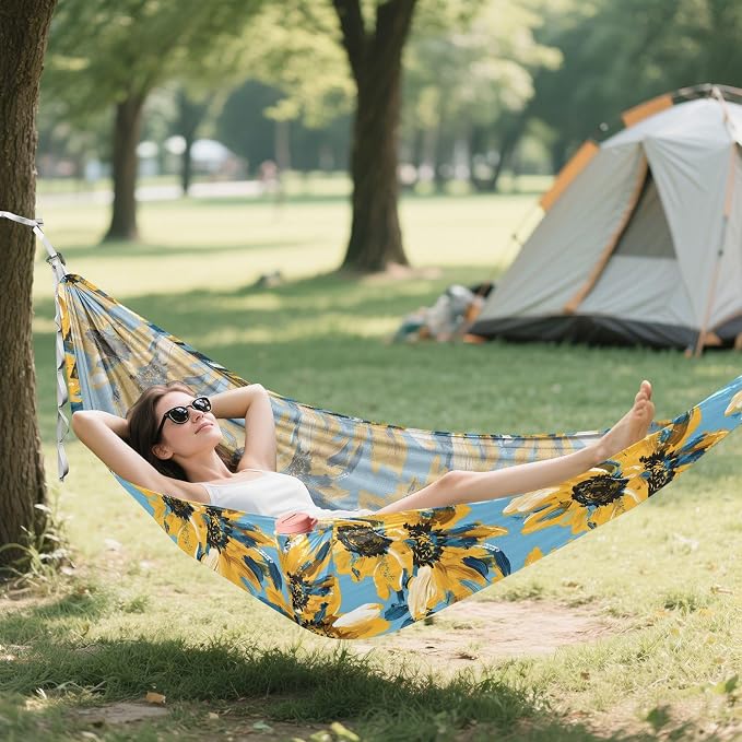 Camping Hammock Outdoor Hammocks for Outside Graffiti Yellow Flower Beach Trees Portable Lightweight with Pockets Tree Straps Indoor Small
