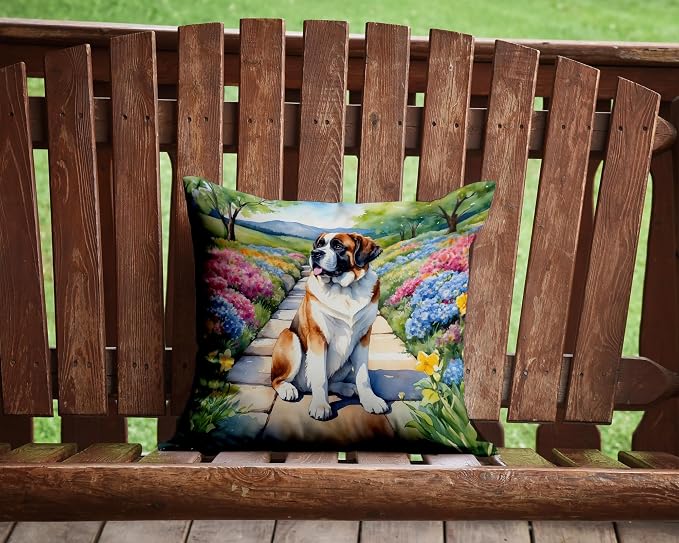 Caroline's Treasures Saint Bernard Spring Path Throw Pillow Machine Washable, Indoor Outdoor Decorative Pillow for Couch, Bed or Patio, 14Hx14W
