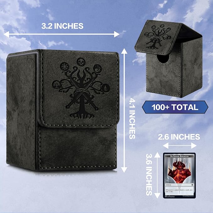 PROMAXIBINDER MTG Card Deck Box, Commander Deck Box Fits 100+ Single Sleeved Cards, Storage for TCG/MTG Crads, PU Leather Strong Magenet (Black, Tree)