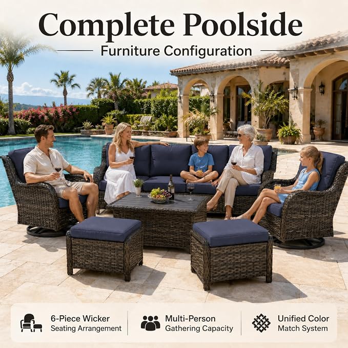 HUMMUH 2-Piece Patio Swivel Rocker Chairs Set, Wicker Outdoor Seating | 50,000 BTU fire pit, powder-coated steel frame, PE wicker, 360-degree swivel, 4-inch thick sponge cushions