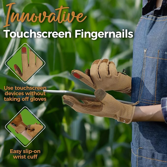 HANDLANDY Gardening Gloves for Women, Leather Garden Glove, Gardener Gift | Breathable Floral Ladies Leather Garden Yard Gloves, for Trimming, Weeding, Digging, Planting, Pruning