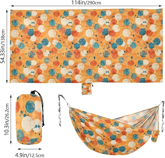 Camping Hammock Outdoor Hammocks for Outside Polka Dot Grunge Orange Beach Trees Portable Lightweight with Pockets Tree Straps Indoor