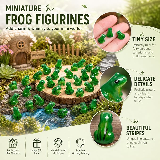 Exasinine 50 Pcs Mini Frogs Resin Green Frog Miniature Figurines Animals Model Fairy Garden Miniature Moss Landscape DIY Terrarium Crafts Ornament Accessories for Home Décor(B)
