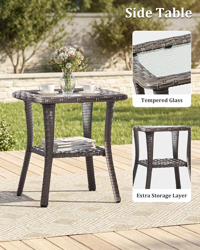 Outdoor Furniture Set of 6, Patio Furniture Set with 4 Wicker Swivel Rocker Chairs and 2 Side Table, High Back&Deep Seat for Garden Deck Porch Balcony Backyard - Beige