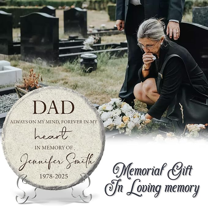 Personalized Dad Memorial Garden Stone, Custom Sympathy Stone for Loss of Father Mom Grandparents, Bereavement Gifts for Loss of Loved One Memorial Plaque, Family Keepsake for Garden Outdoor Décor
