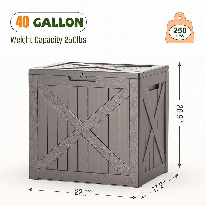 40 Gallon Waterproof Resin Deck Box, Outdoor Lockable Toy Storage Box Container for Patio Cushions Garden Tools, Delivery Box, Grey