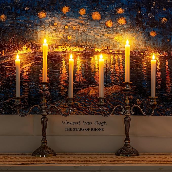 Homemory Real Wax LED Flameless Taper Candles with Timer, Dripless Fake Candlesticks with 3D Flickering Flame, 9.6 Inches White Window Candle for Fireplace Christmas Halloween