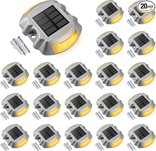 VOLISUN Solar Deck Driveway Dock Lights,Solar Pathway Lights,Warm 20 Pack | Solar Powered LED, IP68 Waterproof Led Outdoor Warning Step Marine Lights for Sidewalk Garden Yard