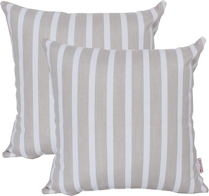 Outdoor/Indoor Sunbrella Throw Pillow Cover Only Square Set of 2 Pieces 24 inch x 24 inch Shore Linen Stripe - Insert Not Included