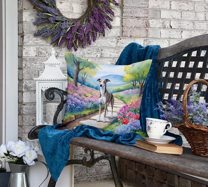 Caroline's Treasures Whippet Spring Path Throw Pillow Machine Washable, Indoor Outdoor Decorative Pillow for Couch, Bed or Patio, 18Hx18W