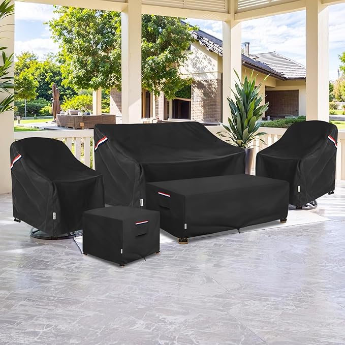 Outdoor Couch Cover Waterproof Heavy Duty Patio Furniture Covers, 60W x 35D x 35H Inches 2 Seater Outdoor Sofa Cover (Black)