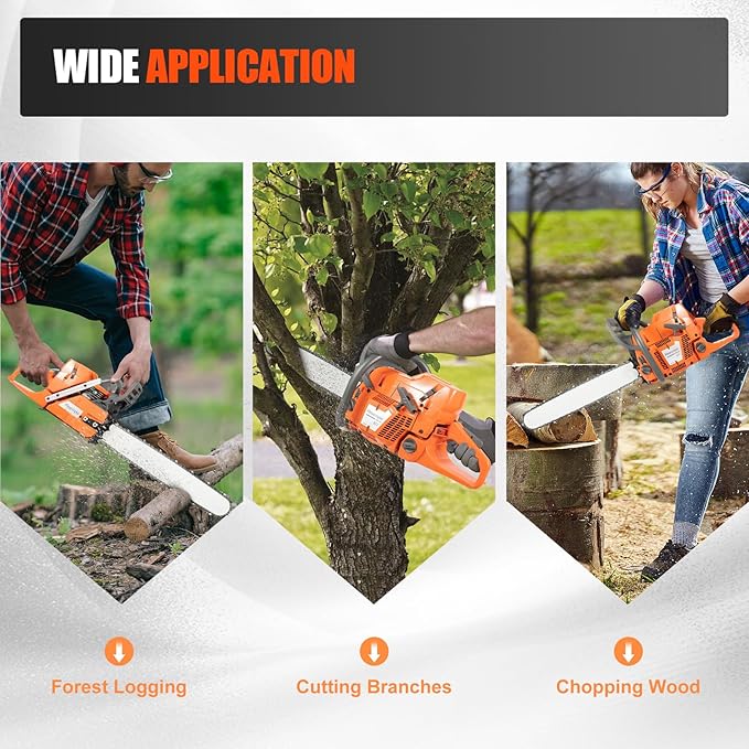 Gas Powered Chainsaw, 72cc Engine, 2-Cycle X-Torq Engine, 24'' Handheld Cordless Petrol Chainsaws For Cutting Wood Outdoor Home Farm Garden Use Cutting And Tree Pruning,Save Time, Be Efficient