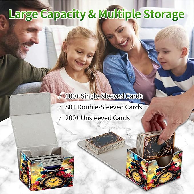Card Deck Box for MTG, Cards Storage Box Fits 120+ Sleeved, Leather Small Size Strong Magnetic Closing Card Case for Board Games Magic TCG CCG Baseball Collection, Sunflower Yellow Cow