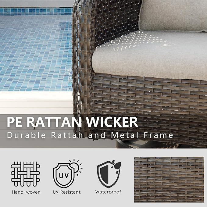 Outdoor Swivel Rocker Patio Chairs Set of 2 - Outdoor Wicker Swivel Glider Chairs 2 Pieces with Olefin Fabric Cushions Suitable for Backyard Deck and Porch(Mixed Grey/Beige)