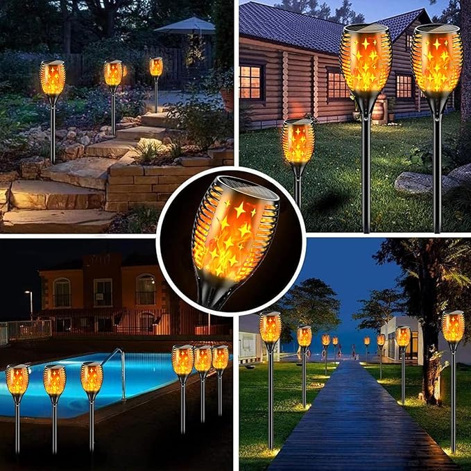 YoungPower Solar Torch Lights with Flicking Flame, Outdoor 43" Large Landscape Path Light Waterproof Flame for Garden Yard Patio, 4 Pack