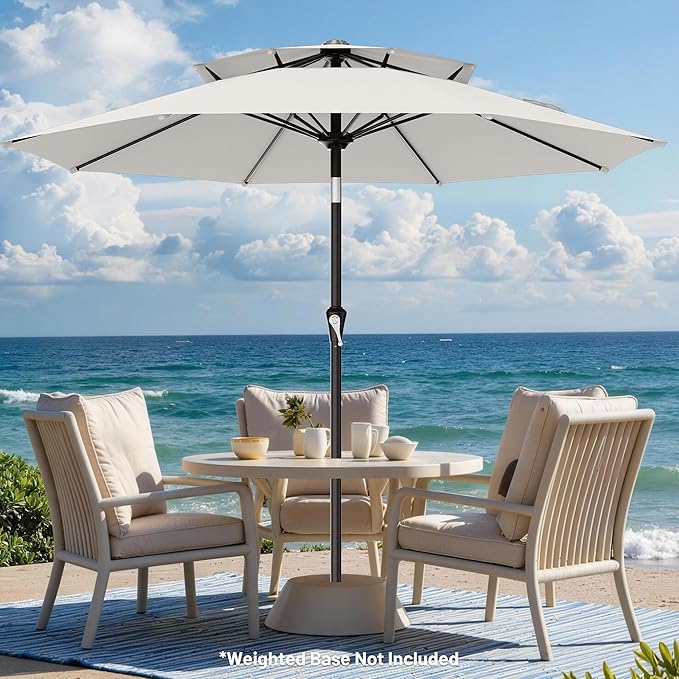 AreShark 9ft 2 Tiers Patio Umbrella - Outdoor Umbrella Waterproof UV Protection, Market Table Umbrella w/Push Button Tilt&Crank for Pool, Porch, Garden(Ivory)