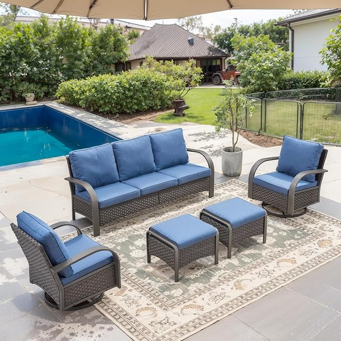 Outdoor Swivel Rocker Patio Chairs Set of 2, Heavy Duty Swivel Rocking Patio Chairs with Wide Metal Armrests, 2 Pieces Patio Furniture Wicker Glider Chairs Set with Removble Cushions for Porch Sunroom