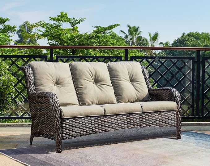 HUMMUH Patio Furniture 5 Pieces Outdoor Furniture Set Wicker Outdoor Sectional Couch with Patio Swivel Rocking Chairs,Ottomans for Patio