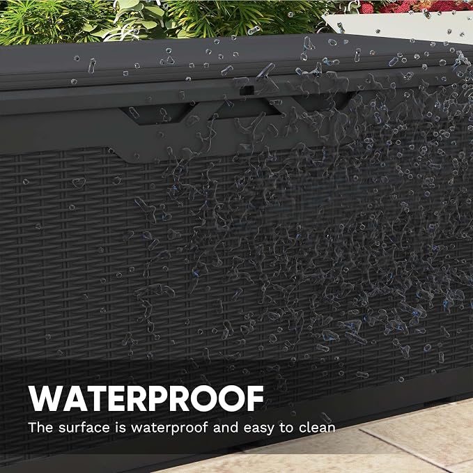 Patiowell 100 Gallon Resin Deck Box with cushion, Waterproof Large Outdoor Storage Box for Patio Furniture and Garden Tools, Black