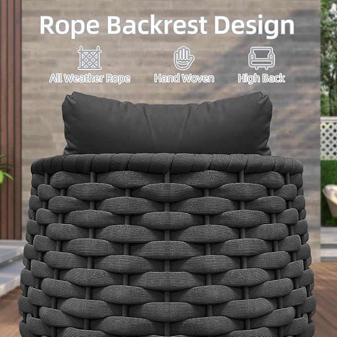 TWT 5 Pieces Patio Furniture Set, Outdoor Rope Conversation Sectional Patio Sofa with 5 Seater for Backyard, Porch, Modern Armchairs with Thickness Cushions and Side Table, Dark Grey