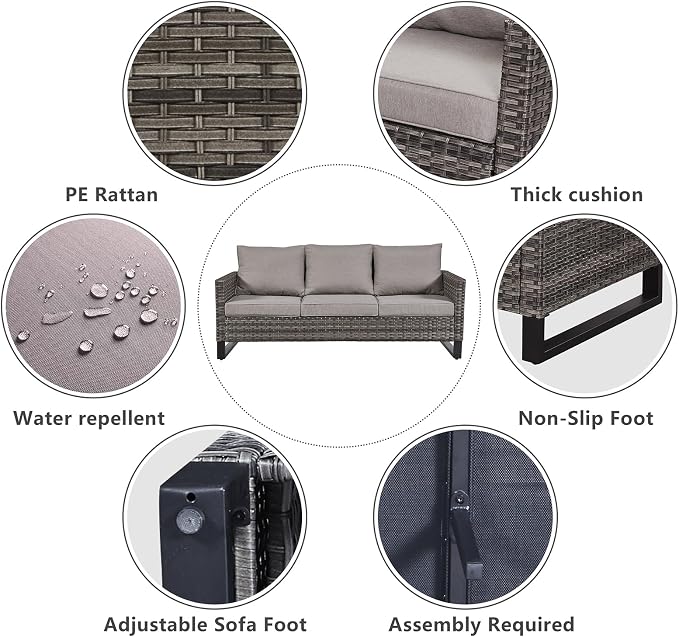 Belord 7 Piece Outdoor Furniture Patio Wicker Sofa Set, Oversize Outdoor Swivel Rocker Chairs with Rattan Ottomans, Conversation Sets Patio Furniture Come with Removable Washable Cushion Grey