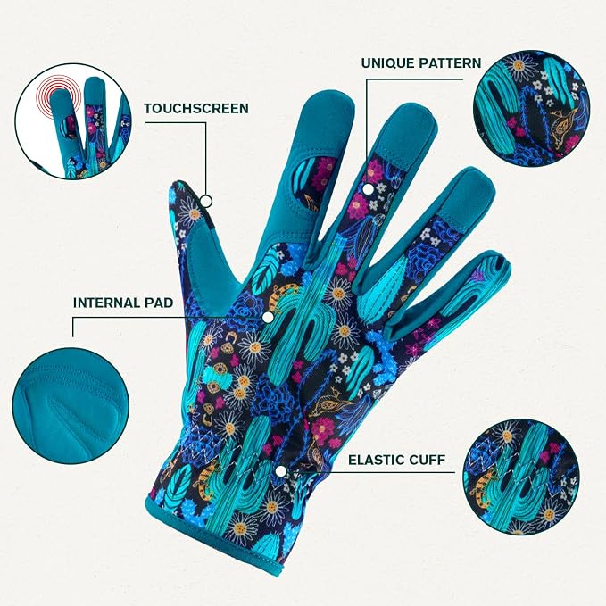 Gardening Gloves for Women, Touchscreen Printed Thorn-Proof | Non-Slip Work Gloves, Ideal Gift for Gardeners, Suitable for Yard Landscaping, Planting & Outdoor Gardening