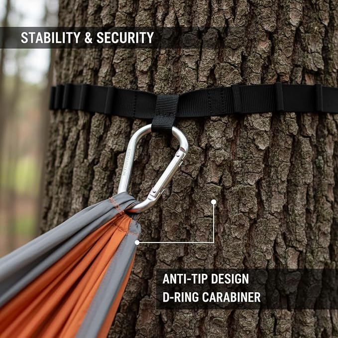 Double Hammock, Outdoor Hammock for Camping Hiking Backpacking, Portable Hammock with Carry Bag and Tree Straps, Hammock for Patio Beach Yard